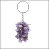 キーリングヒーリングクリスタルグレープチェーンMticolored Cluster Dangle Handmade Wire Lapped Chip Tumble Stone Gemstone Keychain Gifts boho dhfmp