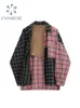 Women's Blouses Shirts Turn-Down Neck Long Sleeve Patchwork Plaid Shirts Women Autumn Oversize Button Up Shirt Korean Fashion Casual Outwear Tops 230228