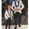 Herenpakken Blazers Jacquard Double Breasted Boys Suit 3 stuks Formele kinderen Blazer Vestbroek voor bruiloft Slim Fit Jacket Tuxedo Set 230227