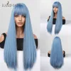 Synthetische pruiken Easihair Lang rechte grijze blauwe synthetische pruiken met pony Natuurlijk haar voor vrouwen cosplay feest hittebestendige vezel 230227