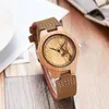 Wristwatches Creative Wooden Watch Men Ostrich Deer Wristwatch Imitation Imitate Wood Case Couple Quartz Soft Leather Strap Women Lover