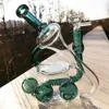 Concentrato verde scuro Dab Rig Percolatore in linea Bong in vetro Bubbler con Banger da 14 mm Collo piegato Tubi ad acqua diffusi Recycler Oil Rigs Shisha