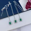 Colares de pendentes 925 Sterling Silver Green Diamond Jewelry Square Emerald com colar de céu estrelado de zircões