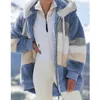 Jackets femininos Jacket Women Women Jacket Quary Patchwork Stitching Stitching Capuz Fala Faux Fur Retro Manga Longa Top Casat Outwear 230228