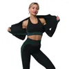 Ensembles actifs 3 pièces sans couture femmes Yoga ensemble entraînement vêtements de sport vêtements de sport Fitness à manches longues haut court taille haute Leggings costume de sport