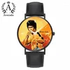 Wallwatches Bruce Lee Quartz Watch Fashion Casual All Black Leather Wallwatch para fans de cinewristwatches hect22