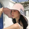 Chapéus largos de moda feminino chapéu de balde grande arco casual casual brimmed anti-UV Fluppy dobrável sólido verão sol pescador de praia petten #p2
