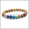 Cuentas de madera con cuentas Árbol de la vida 7 Chakras Pulsera de hilo Piedra de lava Difusor de aceite Pulseras Buda Energía Yoga Mujeres Hombres Joyería Dr Dhkmu