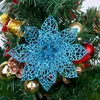 Christmas Decorations 7cm Artificial Flowers Glitter Poinsettia For Tree Ornaments Flower Decoration 6Pcs