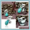 Bandringen Europa en Amerika Ring Green Pine Ancient Sier Retro Bow Kitten Shape Turquoise vrouwelijke druppel levering sieraden DHSW7