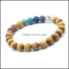 Cuentas de madera con cuentas Árbol de la vida 7 Chakras Pulsera de hilo Piedra de lava Difusor de aceite Pulseras Buda Energía Yoga Mujeres Hombres Joyería Dr Dhkmu