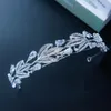 Hårklipp floralbrid legering strass kristall zirkonblad brud tiara prinsessan krona bröllop tillbehör kvinnor brudtärnor smycken
