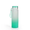 USA Ship 500 ml sublimering Glas vattenflaska 17oz gradientfärger frostade glasflaskor med lanyards blandade färger packar 50 st/fodral