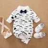 Jumpsuits zafille babyjongen kleren heer kleding voor geboren mannelijke kleding baby's rompers jumpsuit met stroptie heren babykleding 230228