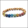 Cuentas de madera con cuentas Árbol de la vida 7 Chakras Pulsera de hilo Piedra de lava Difusor de aceite Pulseras Buda Energía Yoga Mujeres Hombres Joyería Dr Dhkmu