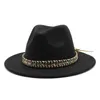 Women's hat fedoras Men's hat autumn Winter felt panama with chain headgear black fashion chapel beach Wedding picture Casual