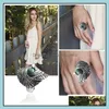 Band Rings Turquoise Ring Vintage Tibetan Sier Indian Wind Pine Stone Wings Eagle Big Eye Green Drop Delivery Jewelry Dh83F