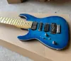 Guitare électrique bleue à 7 cordes pour gaucher, avec placage d'érable matelassé, Floyd Rose, logo personnalisé, couleur disponible