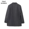 Women s Jackets TRAF coats 2023 in Pinstripe Office Suit Jacket Lapel Long Sleeve Pocket Button Classic Female s Joker Mujer 230228