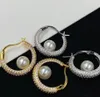Women Celns Brand Classic Circle Pearl Kolczyki Hoop Aretes Orecchini Chic Designer Crystal Dangle Earring Have Stamp