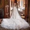 Eleganti boho pizzo e tulle un abito da sposa abito da sposa a pezzi a maniche lunghe al collo vintage abbigliamento da sposa occidentale