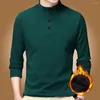 Men's T Shirts Men T-shirt Solid Color Long Sleeve Stand Collar Basic Top Autumn Winter Loose Plush Middle Aged Shirt For Daily Wear