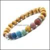 Cuentas de madera con cuentas Árbol de la vida 7 Chakras Pulsera de hilo Piedra de lava Difusor de aceite Pulseras Buda Energía Yoga Mujeres Hombres Joyería Dr Dhkmu