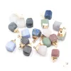 car dvr Charms Gold Side Natural Crystal 10Mm Irregar Stone Pendant Quartz Blue Pendenti per gioielli che fanno Drop Delivery Components Dhw1P