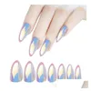 Falska naglar 28st holografiska stiletttips spegel krom pigmenteffekt uv gel falska nagelkonstverktyg släpp leverans hälsa skönhet salong dhz0j