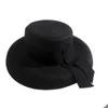 Chapeaux à large bord été femmes plage raphia noir blanc ruban chapeau arc raphia chapeau tempérament casquette plate chapeaux de paille femmes bord de mer chapeau G230227