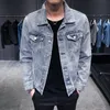 Мужские куртки мужская моторика S Hole Retro Denim Hoat Streetwear Hip Hop Bomber Jacket Cowboy Jean Chaqueta Hombremen's