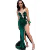 Stunning Mermaid Prom Dresses Beaded Plunging Neck Side Split Velvet Rhinestones Stunning Gowns Sweep Train Plus Size Formal Wear