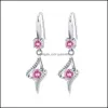 Voiture DVR Charme S925 Timbre Sier Plaqué Boucles D'oreilles Amour Coeur Charmes Zircon Boucle D'oreille Bijoux Bleu Rose Blanc Brillant Cristal Cerceaux Piercing Pour Wome Dhshl