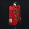 Costumes pour hommes Style britannique rouge paillettes glands broderie mâle doré simple boutonnage mince hommes classique chœur Performance Blazer