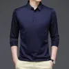 Polos pour hommes Printemps et été T-shirts pour hommes Manches longues Manches en soie glacée Impression Revers Tendance Polos Chemises décontractées d'affaires 230228