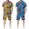 Heren tracksuits Tropical Floral Print Hawaiian Sets Casual korte mouw knop Down Rapel Shirt Shorts Pak Summer 2 stuks Beachwear 230228