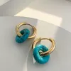 Boucles d'oreilles rondes en pierre naturelle multicolore couleur or pour femmes bijoux Boho opale acier inoxydable cerceaux boucle d'oreille cadeaux