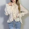 Women's Blouses Fashion 2023 Lace Up Plaid Light Women's Cropped Ruffle Top Blouse Female Woman Sexy Luxury Jeans Shirts Tops