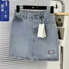 Designer de saias versão alta Gu novo produto estampado cintura alta saia jeans feminina em forma de A fina KI1Z