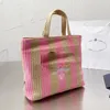 Beach Bags Fashion Lafite Grass Handbags Classic Embroidered Letters Hollow Out Pure Hand Woven Bagss Straw Shopping Vacation Summer Woven Purses Zipper Pocket