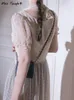 Женские блузки летняя цветочная сладкая рубашка Женская корейская модная рукава, принцесса, женская дизайнер, сплит кружевные шикарные вечеринка 2023