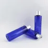 Bouteilles de stockage Bouteille en plastique bleue de 250ML avec capuchon supérieur à disque argenté, conteneur cosmétique vide de 250cc, emballage de shampoing/lotion