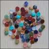 Stone 12Mm Assorted Natural Flat Base Round Cabochon Green Pink Cystal Loose Beads For Necklace Earrings Jewelry Clothes Accessories Dhjif