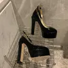 Ultime scarpe da sera di moda per le donne Scarpe da donna in pelle verniciata di alta qualità Piattaforma con punta tonda di design 15,5 cm Scarpe da donna con tacco alto da donna con tacco alto
