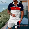 Mens Tracksuits Men Summer Polo Shirt Set 2 Pieces Hawaii Tracksuit Casual Business Suit Fashion Trun Down Collar Zipper Clothing Vintage Outfit 230228