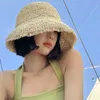 Chapeaux à large bord version coréenne chapeau de paille tissé femmes été respirant bord de mer vacances parasol seau chapeaux dentelle creux chapeau de soleil Mujer G230227