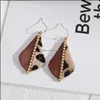 Charm Teardrop Frame Ispirato Splicing Woood Leopard Print Pu Leather Charms Orecchini Geometric Women Jewelry Drop Delivery Dh1Jh