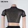 Двух кусочков платье CMYAYA CUTOUT TASSEL MINI STEP для женщин Элегантная алмазная сетка футболка Сексуальная двух кусок набор женских одежды 230228