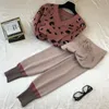 Pantaloni da donna a due pezzi tute a maglia a molla 2 set costume v collo leopardolo per maglione per maglione per maglione 230228 230228