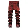 Męska marka dżinsów męska Wysokiej jakości szczupły krawat Dye śnieg cegły czerwony dżins proste spodnie vintage streetwear mody swobodne spodnie 230227